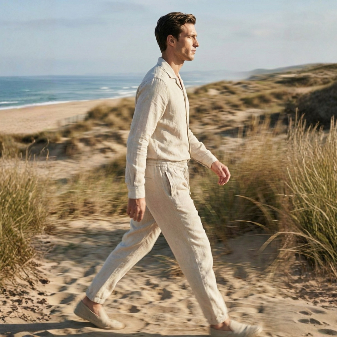 Maison Aurelle - Men's Linen Set Breathable Comfort Tailored Fit Beige 5