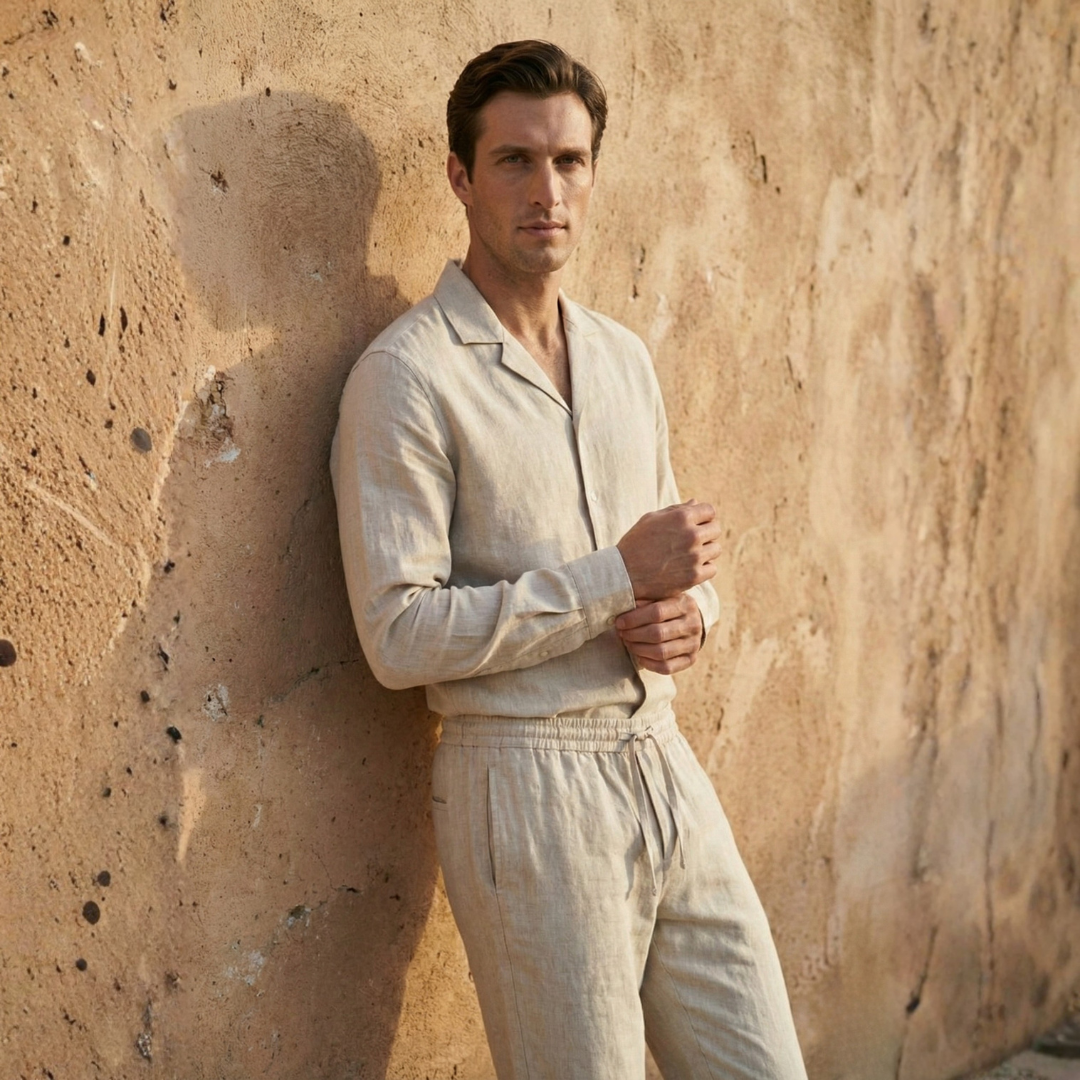 Maison Aurelle - Men's Linen Set Breathable Comfort Tailored Fit Beige 6