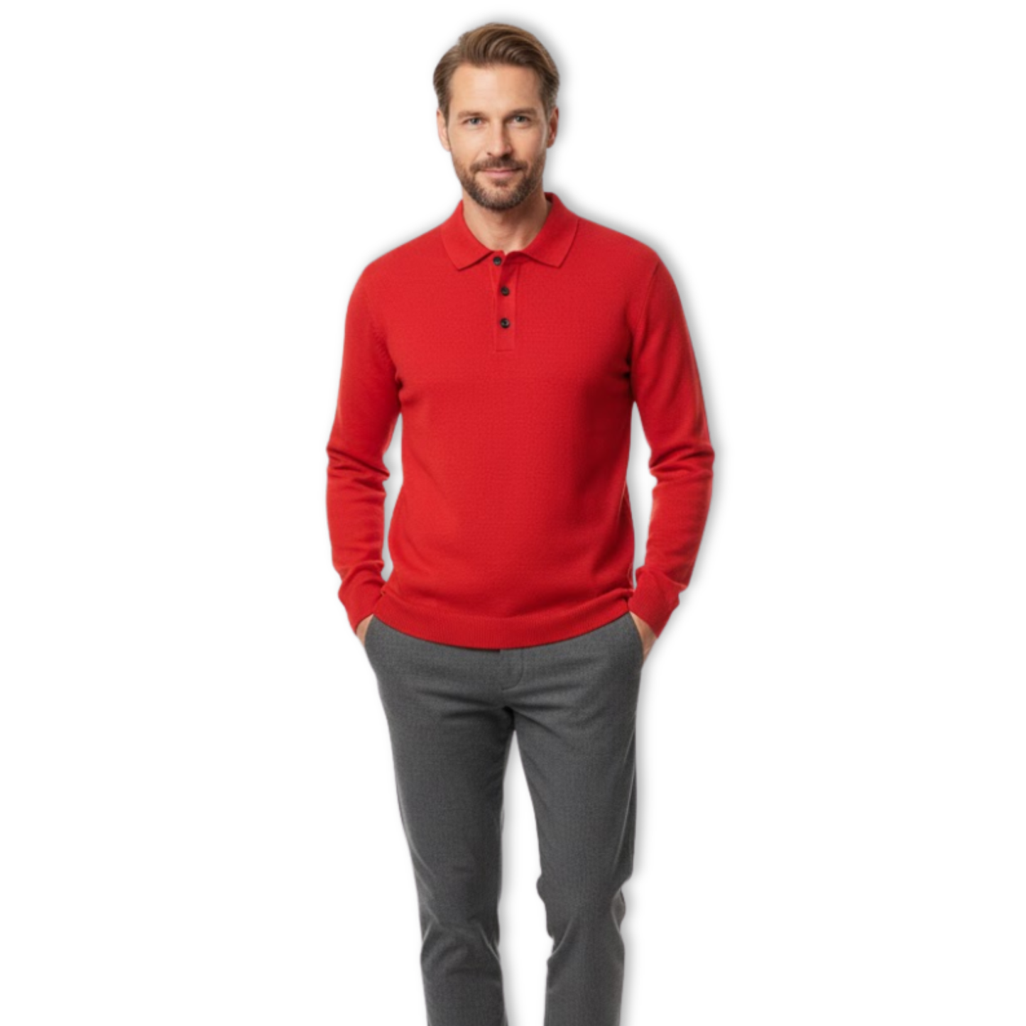 Maison Aurelle - Men’s Long Sleeve Polo Shirt 100% Merino Wool Classic Fit 1