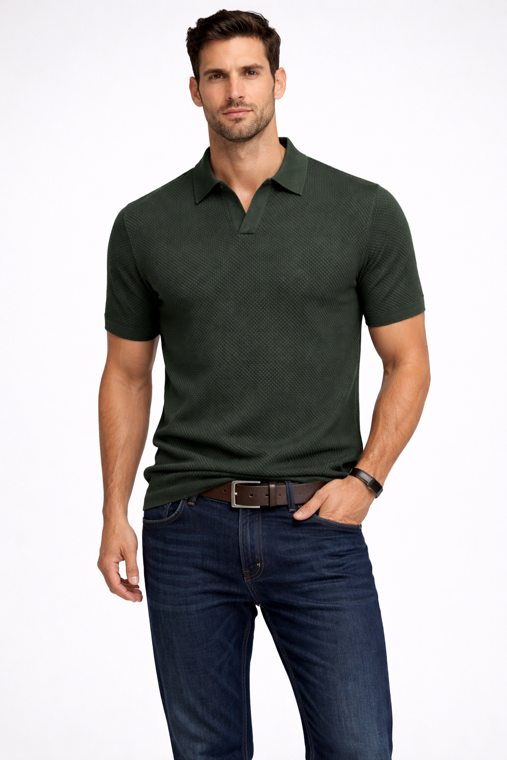 Maison Aurelle - Men’s Polo Shirt Textured Knit Elegant Fit Summer Casual 0