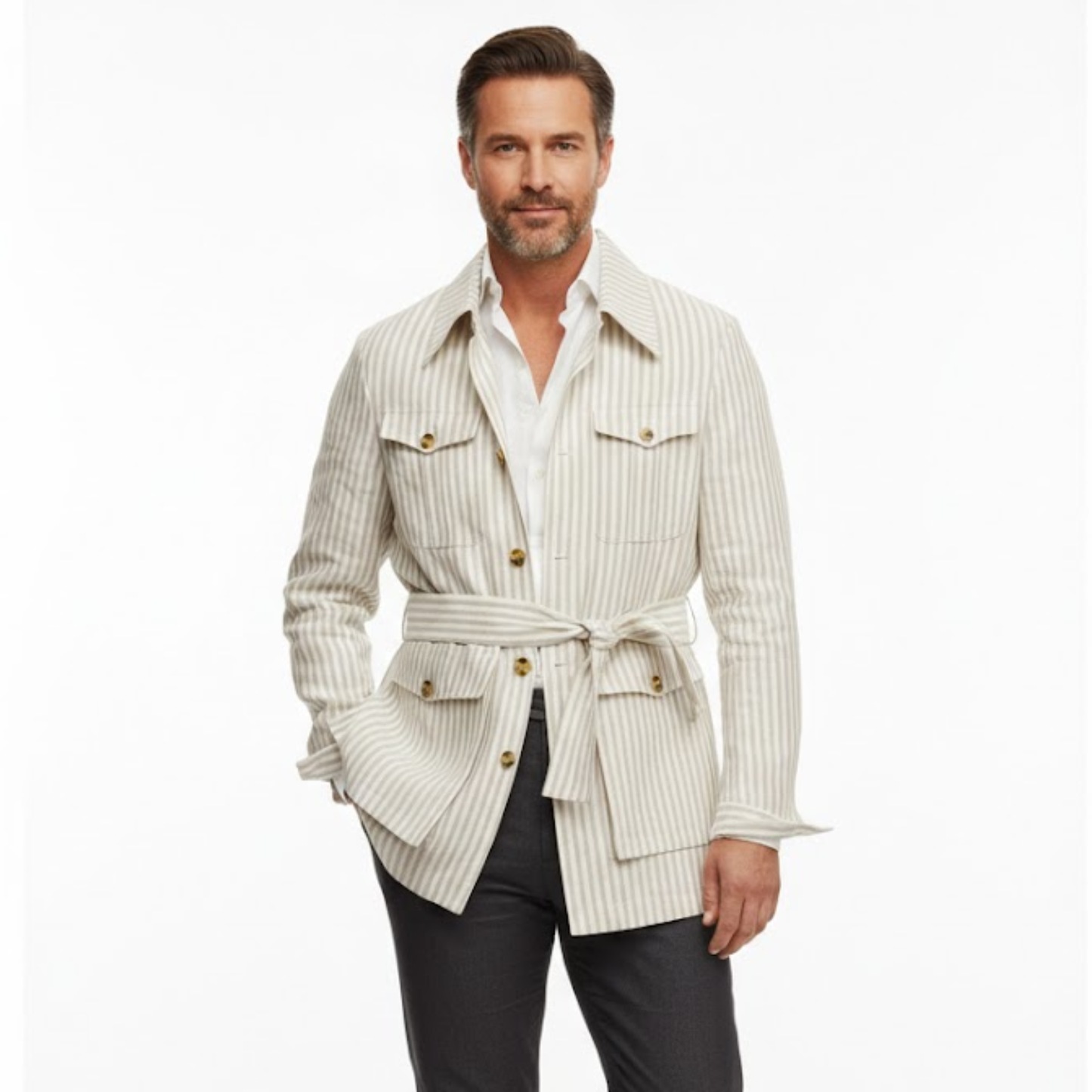 Maison Aurelle - Men’s Safari Jacket Lightweight Breathable Casual Fit 2