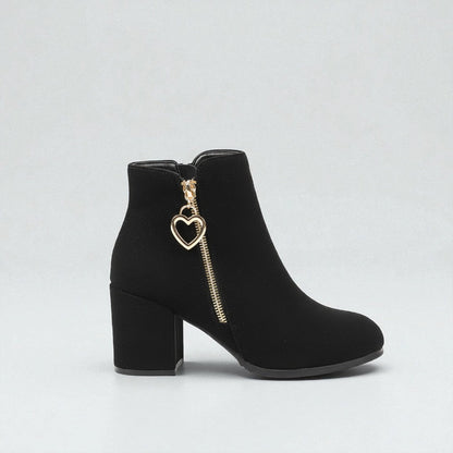 Maison Aurelle - Women's Black Ankle Boots Faux Suede Elegant Comfort Block Heel 0