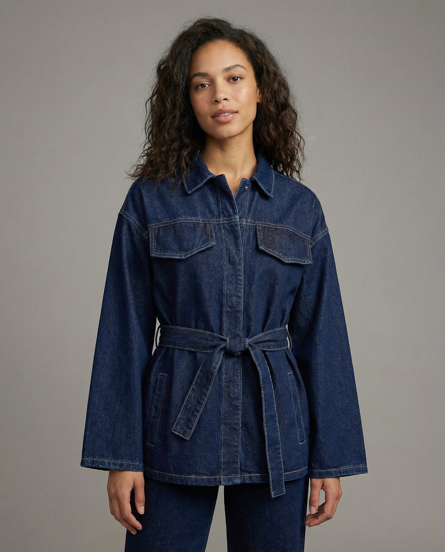 Maison Aurelle - Women’s Denim Jacket Adjustable Tie Belt Chic Casual Style 0