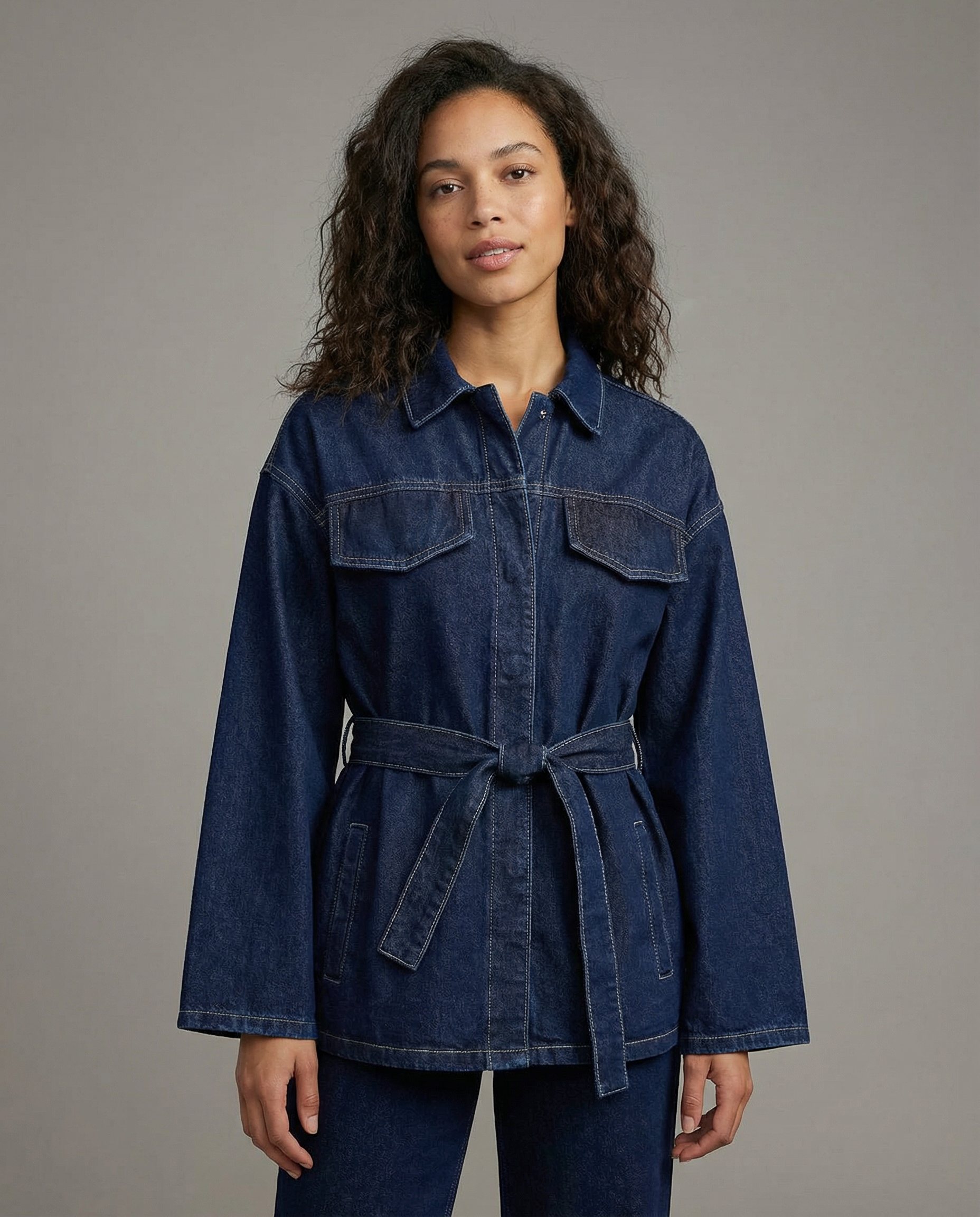 Maison Aurelle - Women’s Denim Jacket Adjustable Tie Belt Chic Casual Style 0