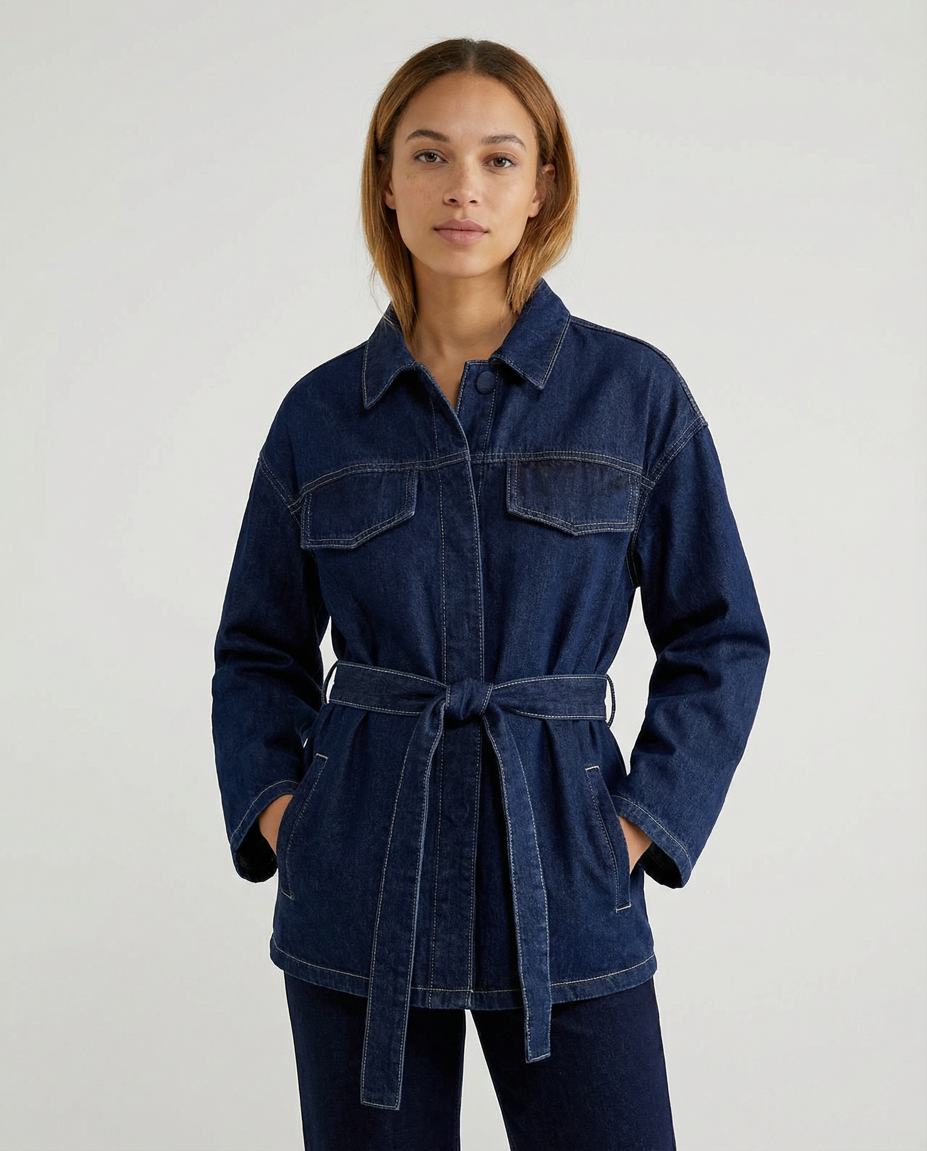 Maison Aurelle - Women’s Denim Jacket Adjustable Tie Belt Chic Casual Style 1
