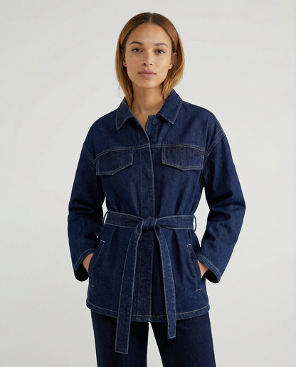 Maison Aurelle - Women’s Denim Jacket Adjustable Tie Belt Chic Casual Style 1