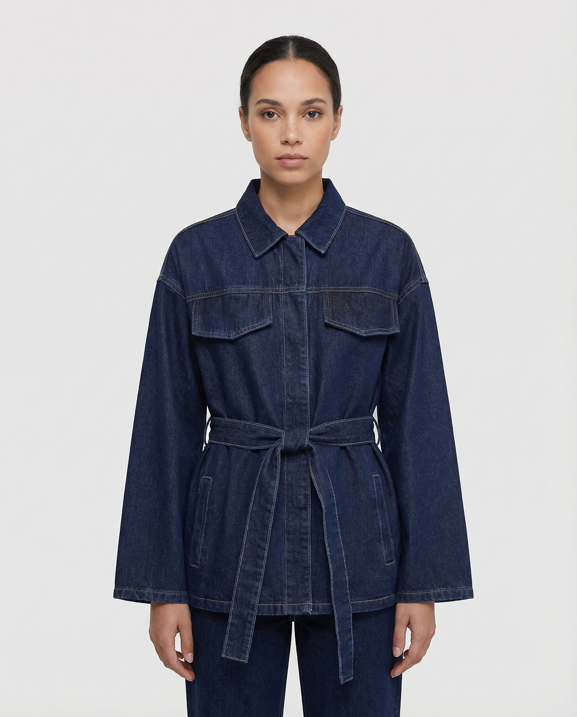 Maison Aurelle - Women’s Denim Jacket Adjustable Tie Belt Chic Casual Style 2