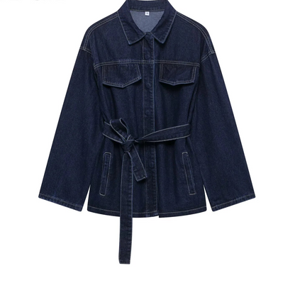 Maison Aurelle - Women’s Denim Jacket Adjustable Tie Belt Chic Casual Style 4