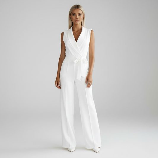 Maison Aurelle - Women’s Jumpsuit Lightweight Elegant V-Neck Fitted Evening Wear 0