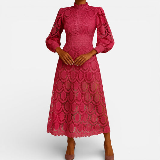 Maison Aurelle - Women’s Lace Dress Elegant Midi Flared for Formal Events 0