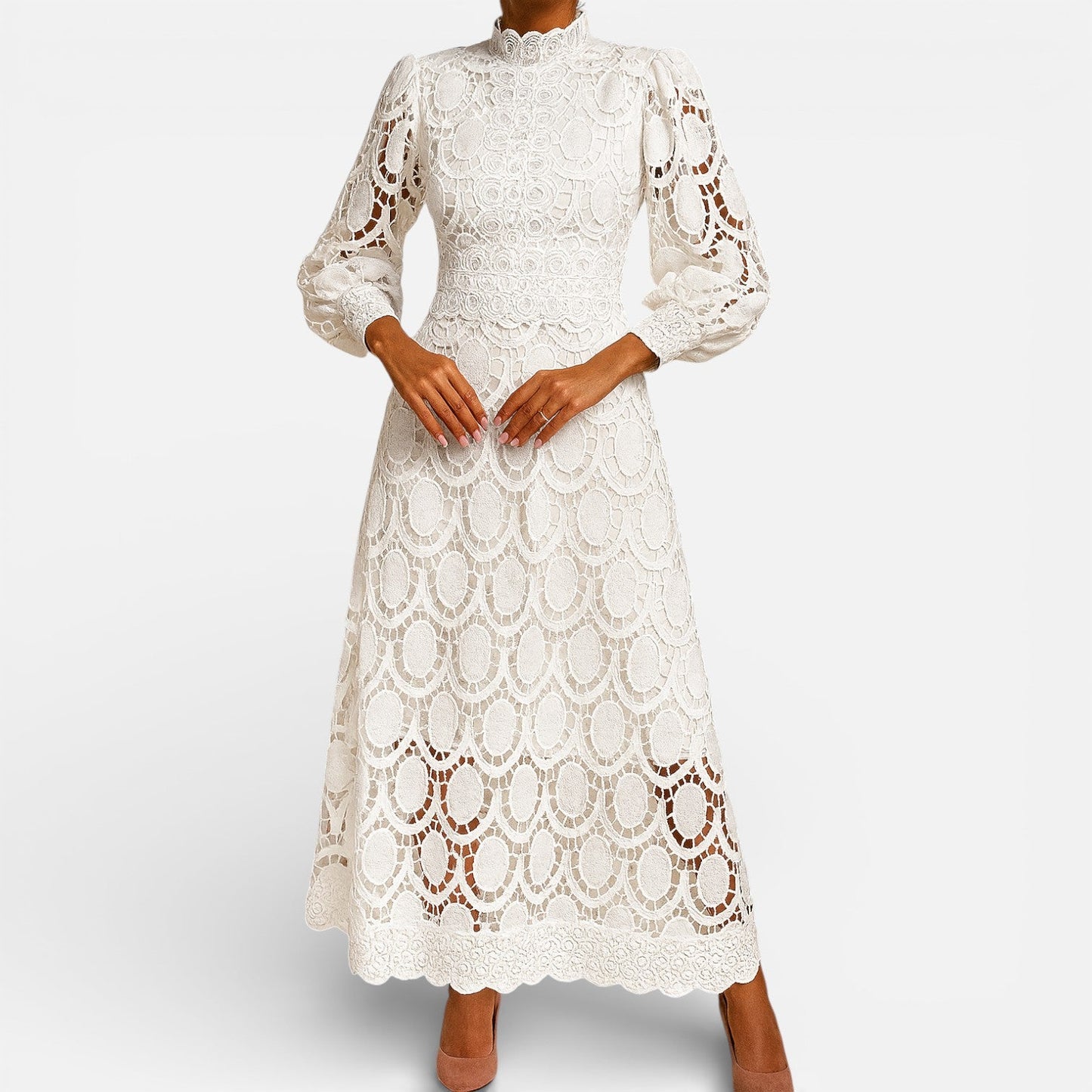 Maison Aurelle - Women’s Lace Dress Elegant Midi Flared for Formal Events 1