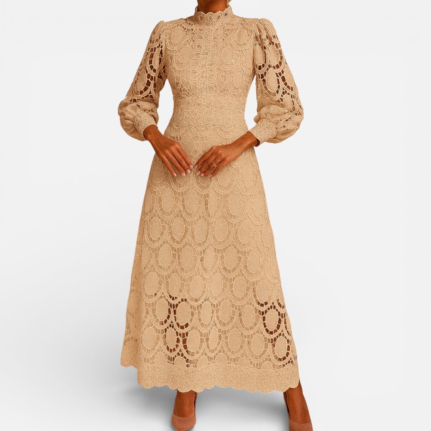 Maison Aurelle - Women’s Lace Dress Elegant Midi Flared for Formal Events 2
