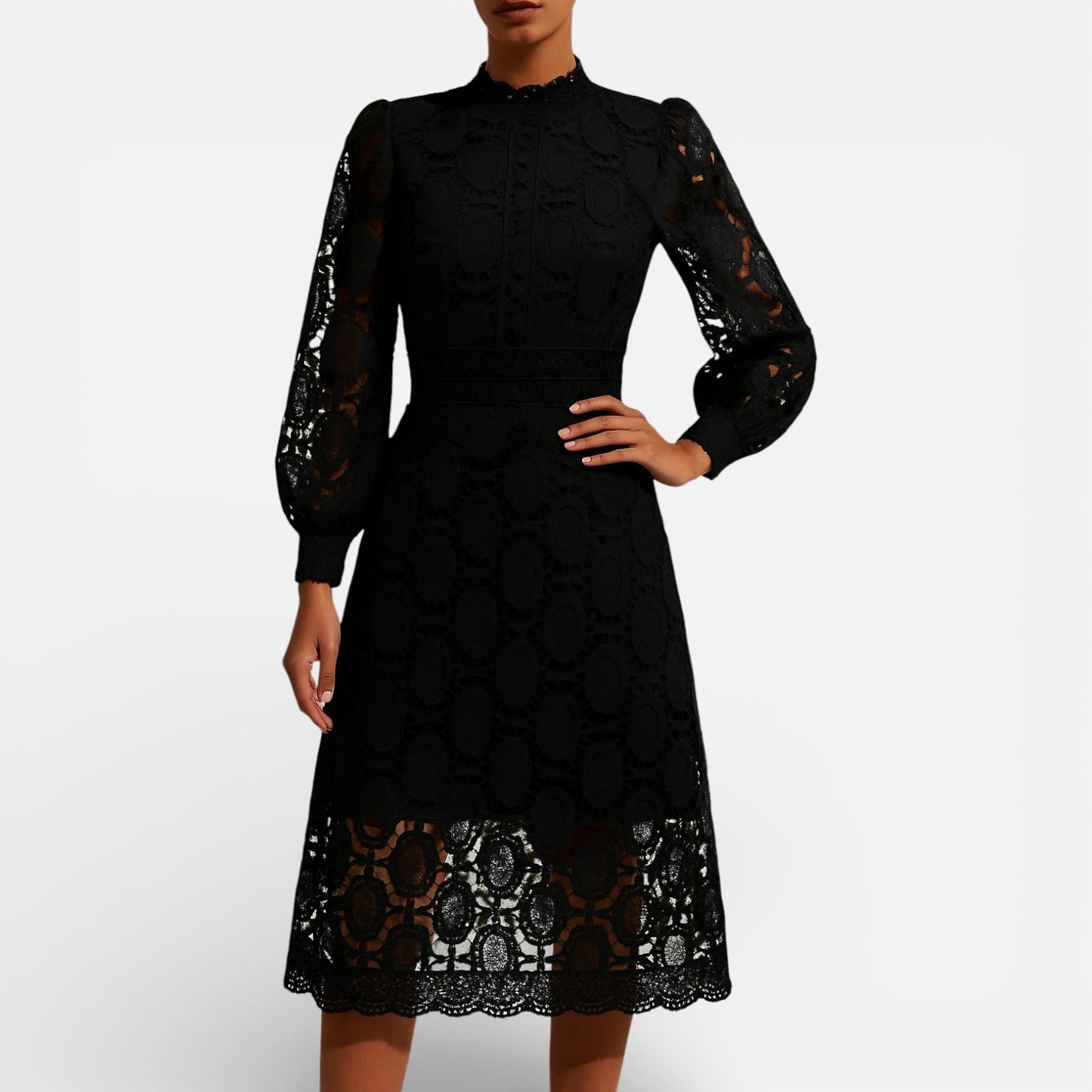 Maison Aurelle - Women’s Lace Dress Elegant Midi Flared for Formal Events 3