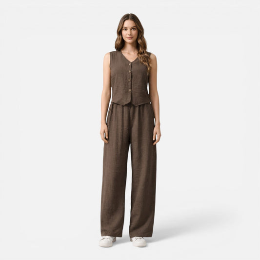 Maison Aurelle - Women’s Loungewear Set Linen Cotton Blend Lightweight Comfort 0