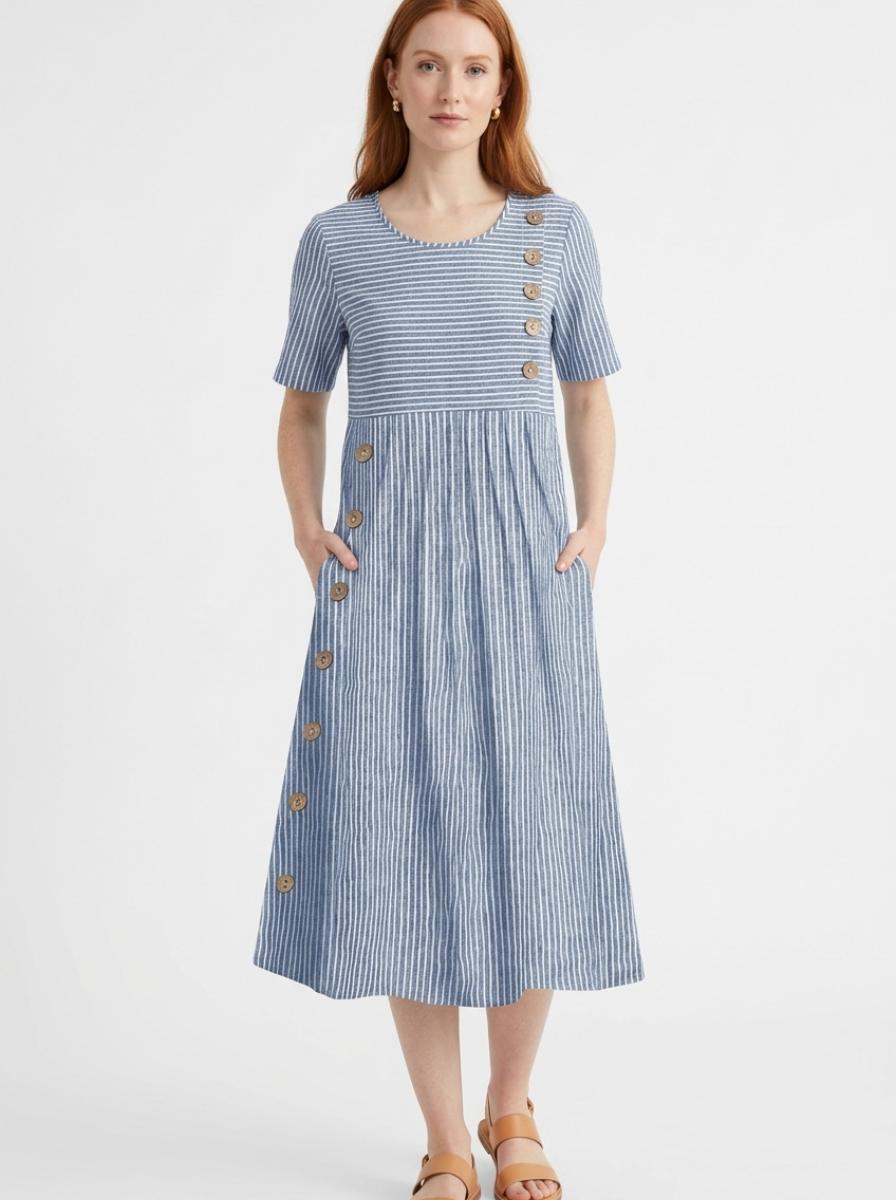 Maison Aurelle - Women’s Midi Dress Soft Breathable Elegant Fit Summer 0