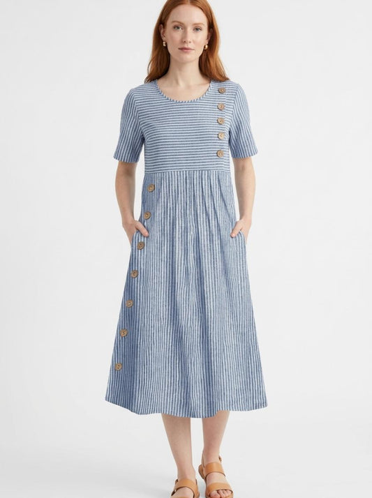 Maison Aurelle - Women’s Midi Dress Soft Breathable Elegant Fit Summer 0