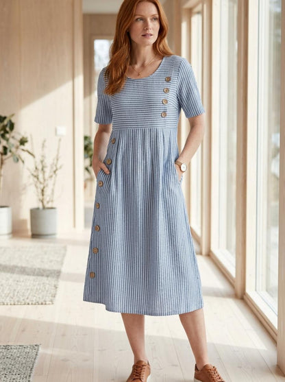 Maison Aurelle - Women’s Midi Dress Soft Breathable Elegant Fit Summer 2