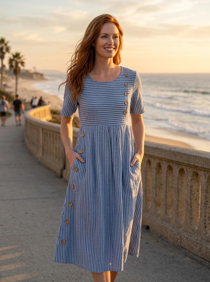 Maison Aurelle - Women’s Midi Dress Soft Breathable Elegant Fit Summer 5