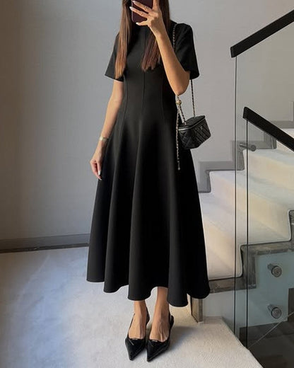Maison Aurelle - Women’s Polyester Midi Dress Elegant A-Line Timeless Black 0