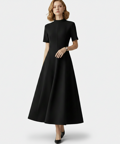 Maison Aurelle - Women’s Polyester Midi Dress Elegant A-Line Timeless Black 1