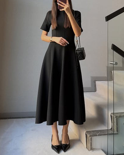 Maison Aurelle - Women’s Polyester Midi Dress Elegant A-Line Timeless Black 2