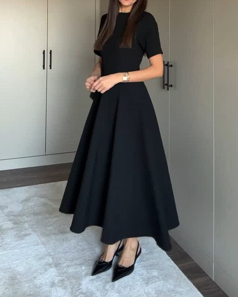 Maison Aurelle - Women’s Polyester Midi Dress Elegant A-Line Timeless Black 3