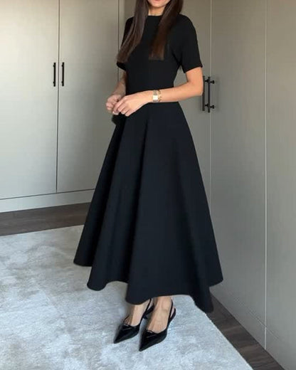 Maison Aurelle - Women’s Polyester Midi Dress Elegant A-Line Timeless Black 3