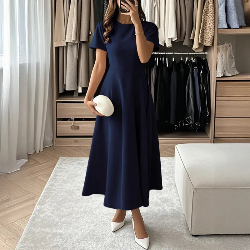 Maison Aurelle - Women’s Polyester Midi Dress Elegant A-Line Timeless Black 4