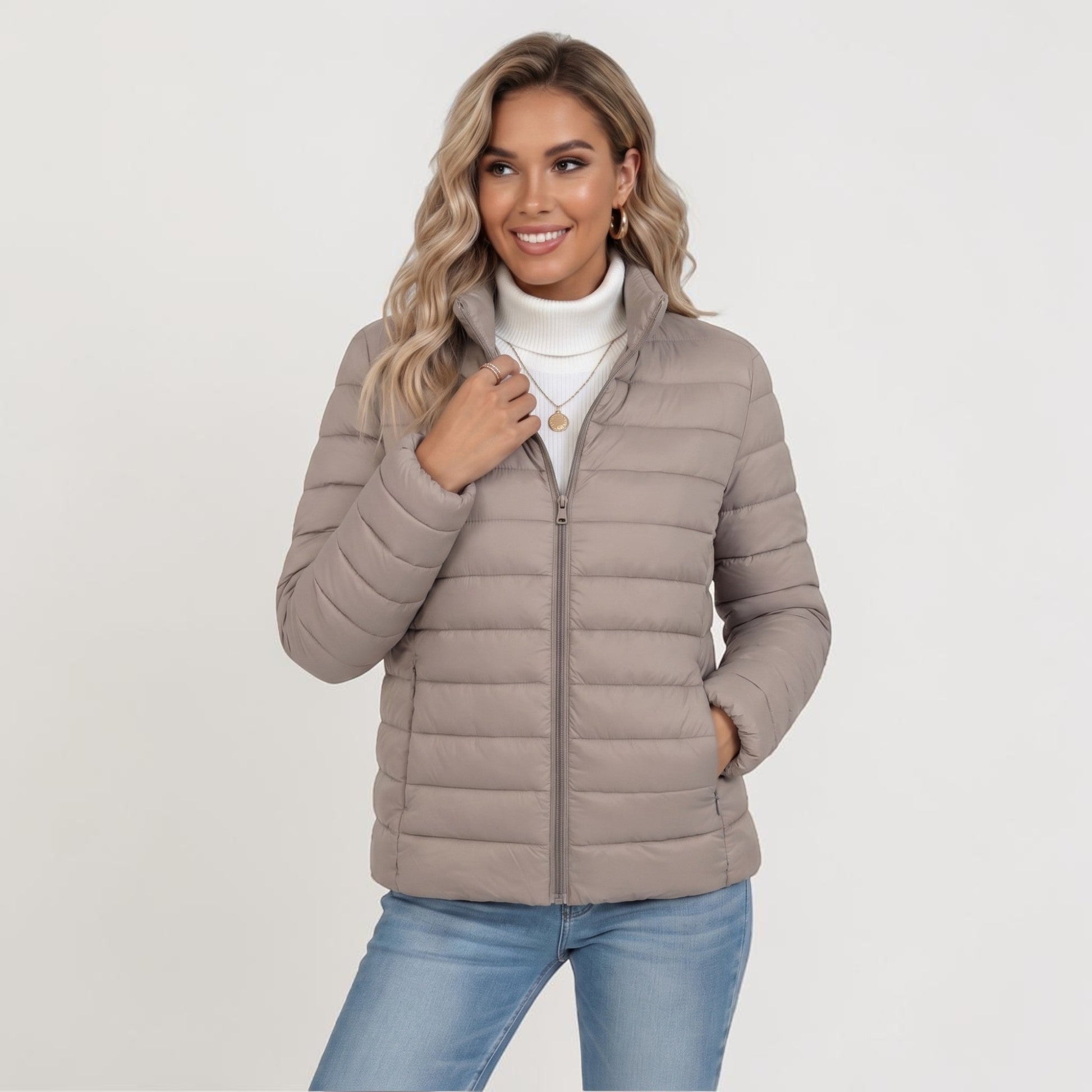 Maison Aurelle - Women's Puffer Jacket Lightweight Insulation Elegant Fit Sandstone Beige 0