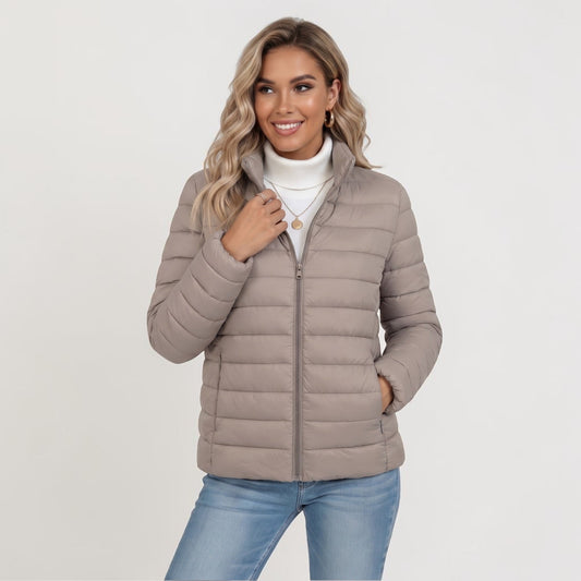 Maison Aurelle - Women's Puffer Jacket Lightweight Insulation Elegant Fit Sandstone Beige 0