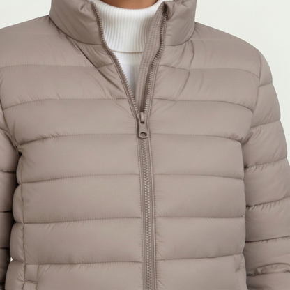 Maison Aurelle - Women's Puffer Jacket Lightweight Insulation Elegant Fit Sandstone Beige 1