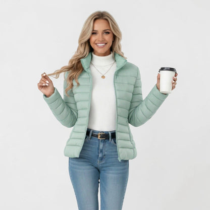 Maison Aurelle - Women's Puffer Jacket Lightweight Insulation Elegant Fit Sandstone Beige 3