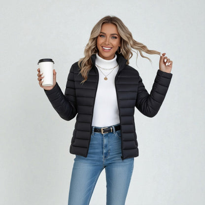 Maison Aurelle - Women's Puffer Jacket Lightweight Insulation Elegant Fit Sandstone Beige 4
