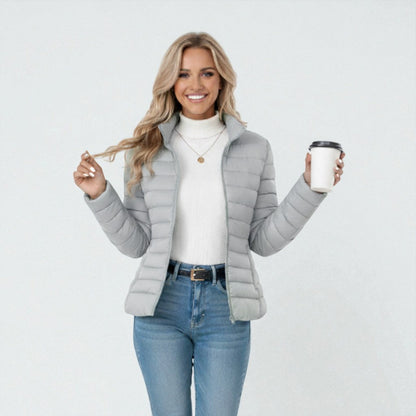 Maison Aurelle - Women's Puffer Jacket Lightweight Insulation Elegant Fit Sandstone Beige 5