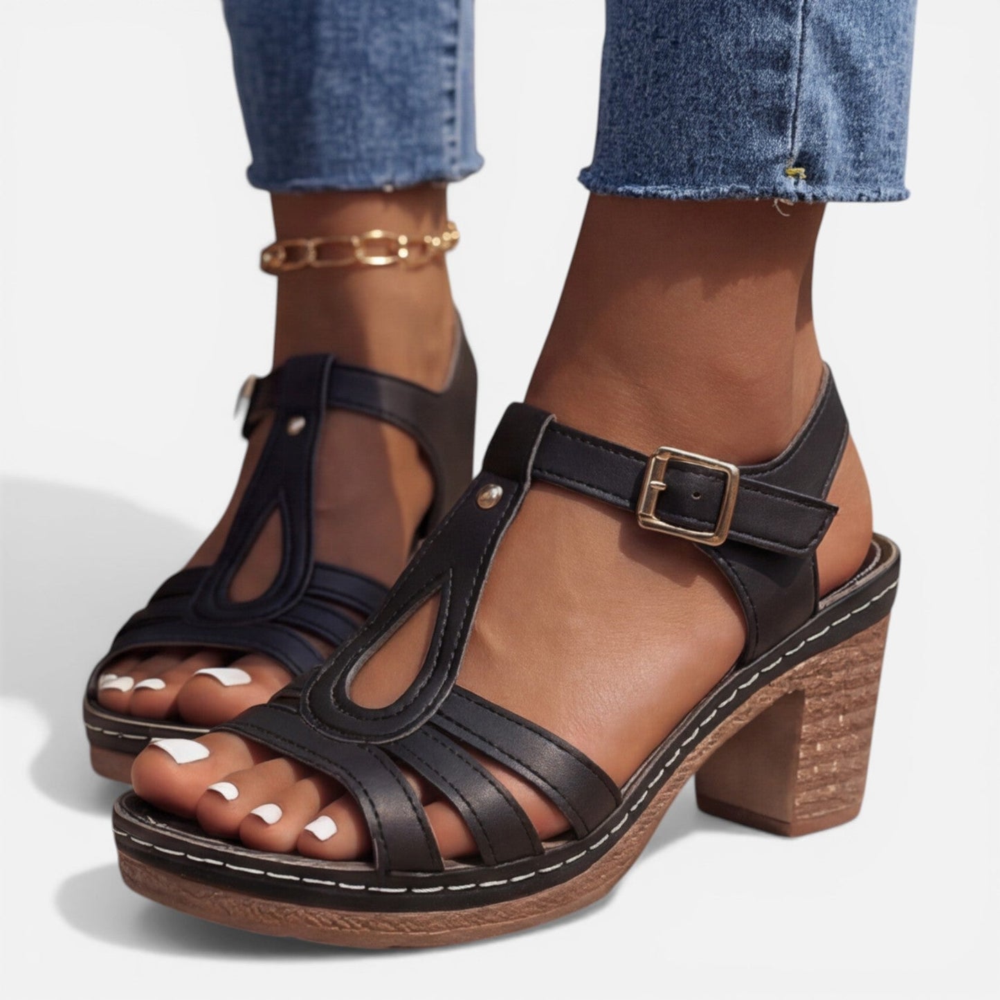 Maison Aurelle - Women’s Sandals Soft Leather Comfortable Block Heel 1