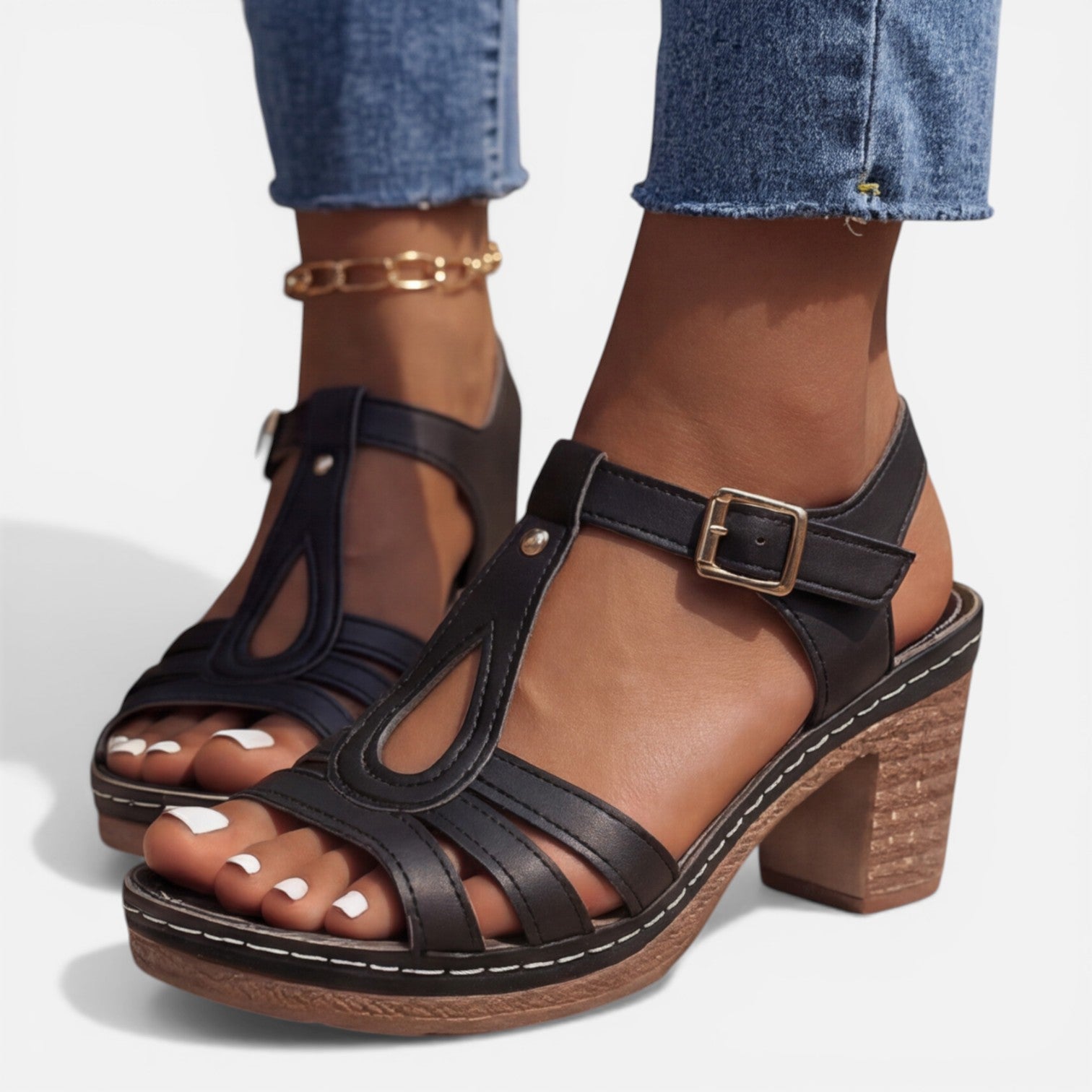 Maison Aurelle - Women’s Sandals Soft Leather Comfortable Block Heel 1