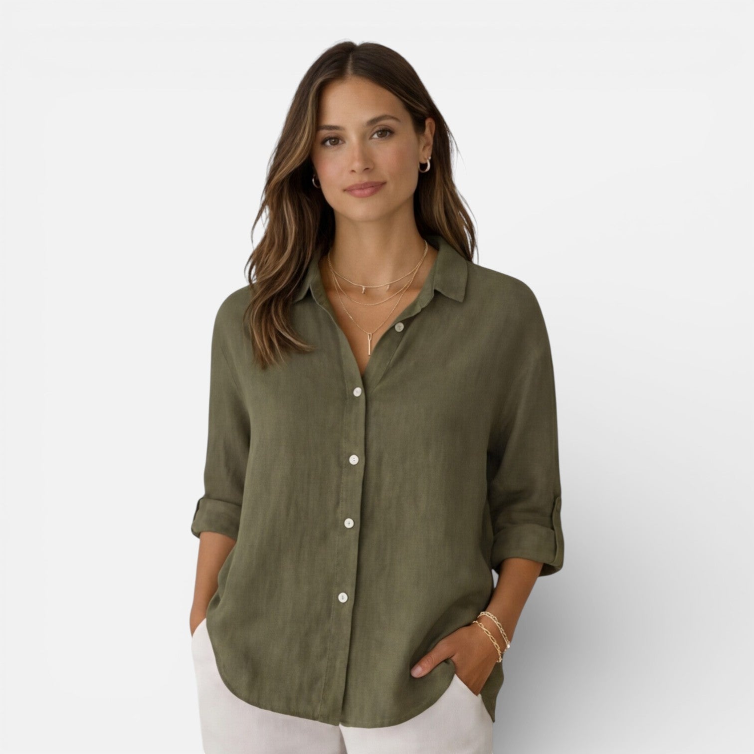 Maison Aurelle - Women's Shirt Linen-Cotton Blend Breathable Elegant Fit 8