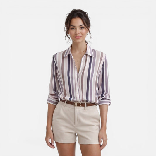 Maison Aurelle - Women’s Striped Blouse Lightweight Breathable Elegant Fit 0
