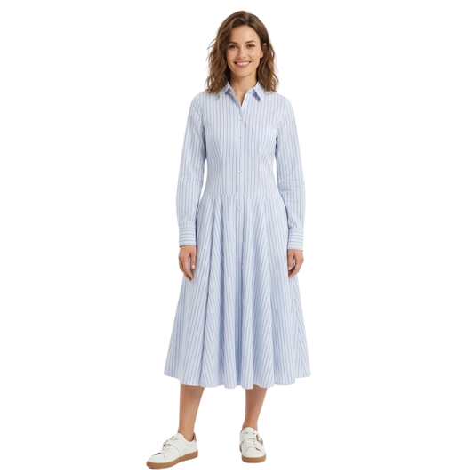 Maison Aurelle - Women’s Striped Dress Comfortable Flared Elegant Fit 0