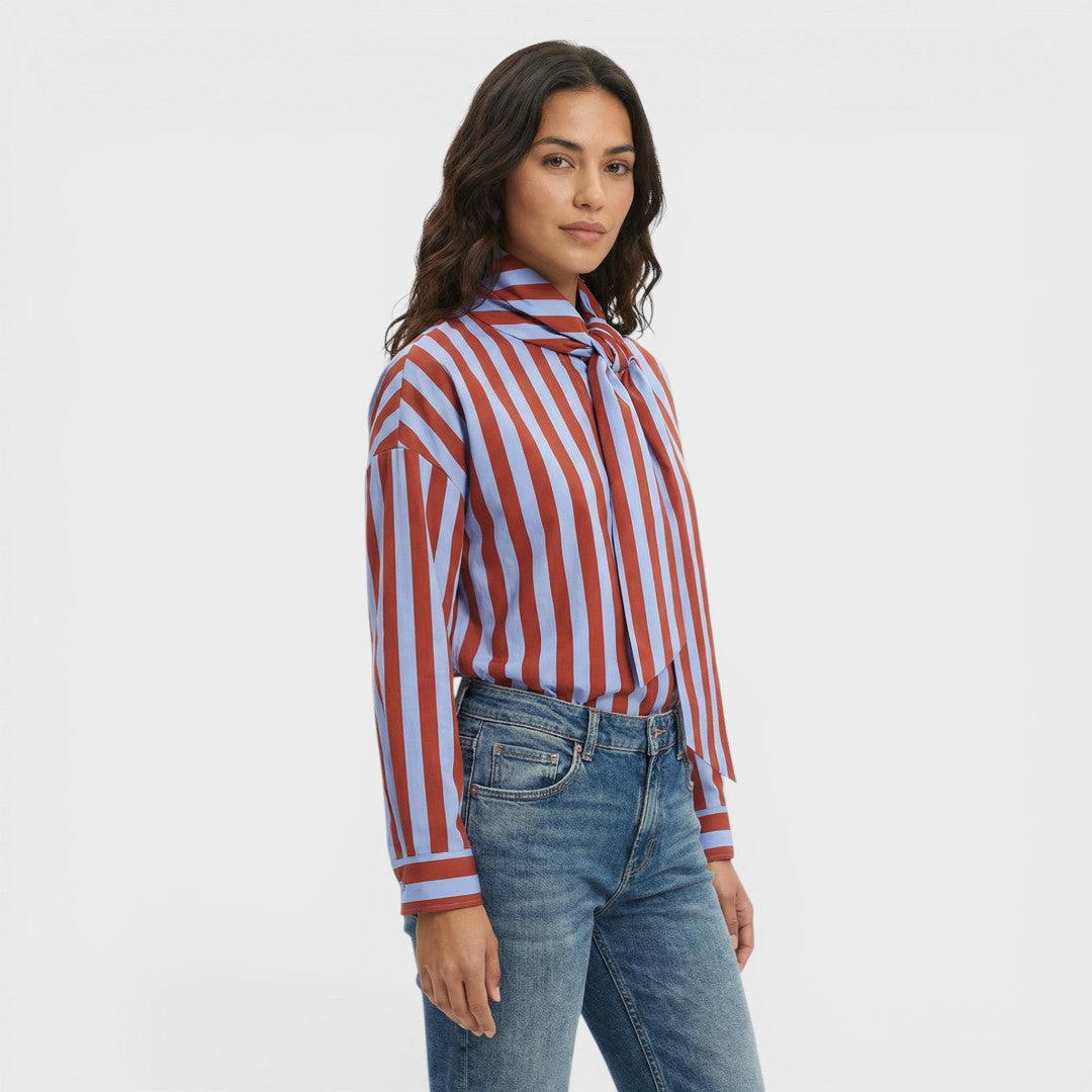 Maison Aurelle - Women’s Striped Shirt Cotton Blend Elegant Fit 1