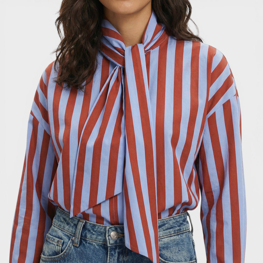 Maison Aurelle - Women’s Striped Shirt Cotton Blend Elegant Fit 2
