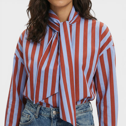 Maison Aurelle - Women’s Striped Shirt Cotton Blend Elegant Fit 2