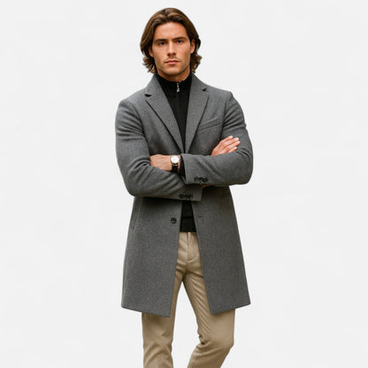 Maison Aurelle Men's Classic Long Coat | Premium Wool Blend, Tailored Fit