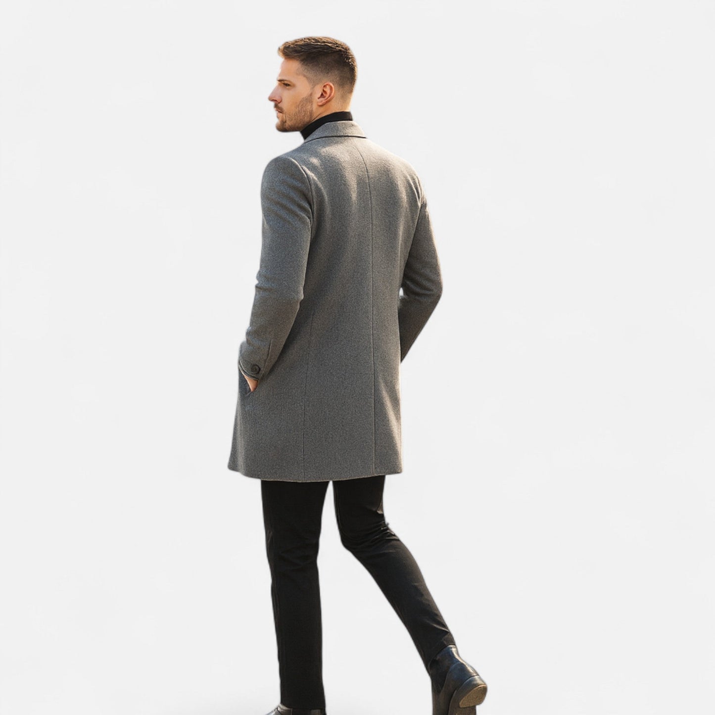 Maison Aurelle Men's Classic Long Coat | Premium Wool Blend, Tailored Fit