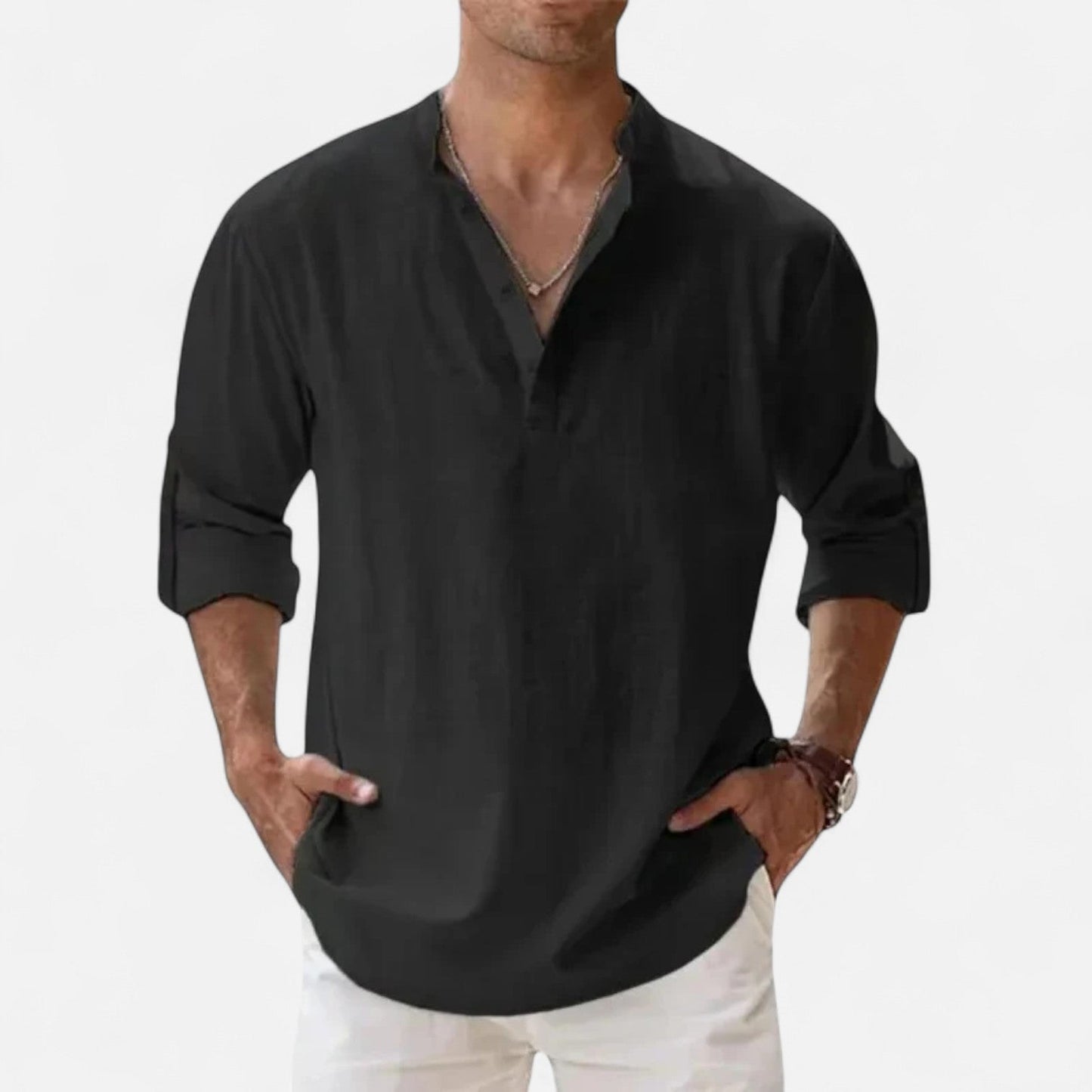 Maison Aurelle  Men's Linen Shirt | Cotton-Linen Blend, Lightweight Comfort