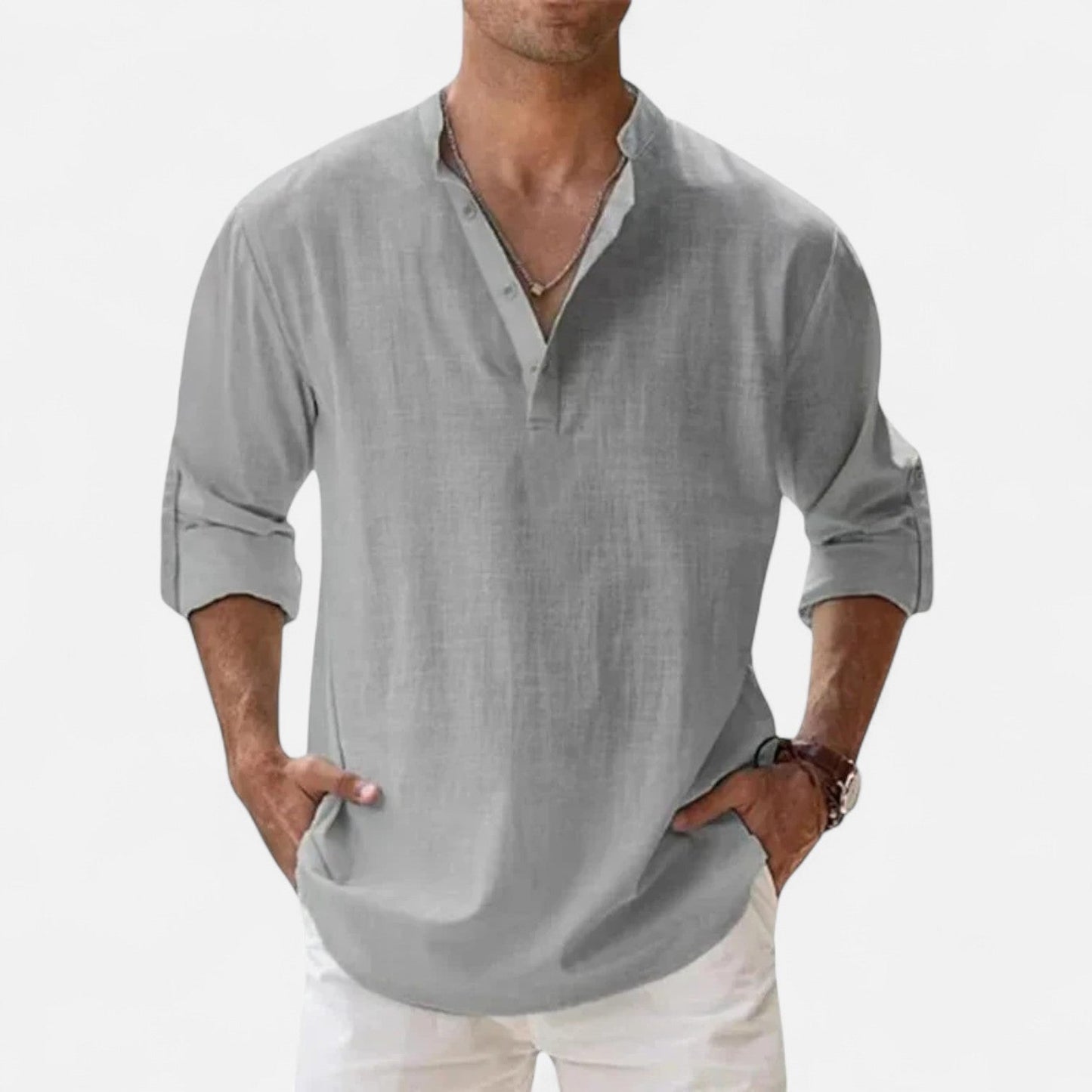 Maison Aurelle  Men's Linen Shirt | Cotton-Linen Blend, Lightweight Comfort