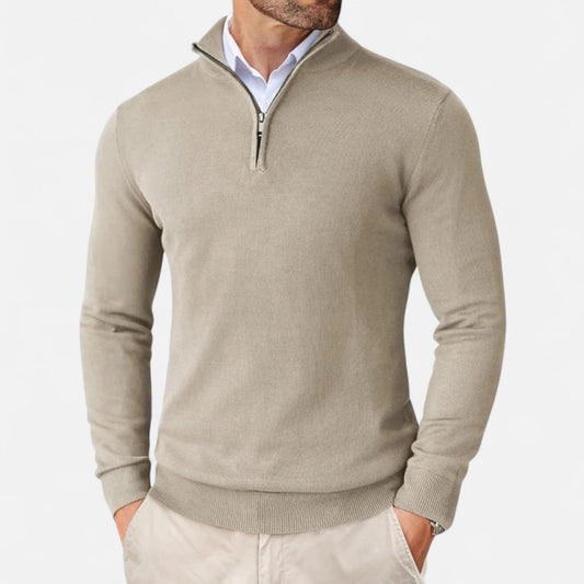 Maison Aurelle Men's Quarter Zip Sweater | Lightweight Knit, Slim-Fit Design