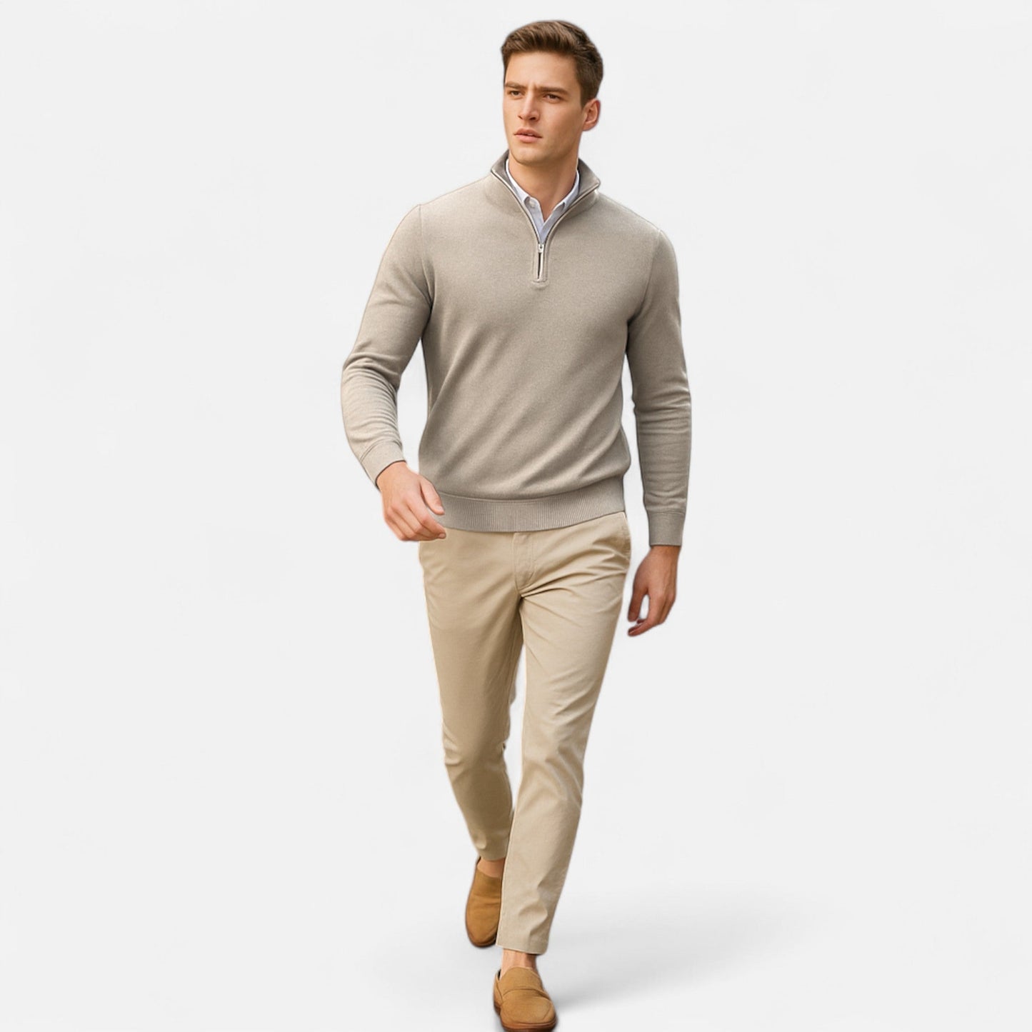 Maison Aurelle Men's Quarter Zip Sweater | Lightweight Knit, Slim-Fit Design