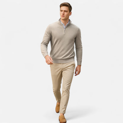 Maison Aurelle Men's Quarter Zip Sweater | Lightweight Knit, Slim-Fit Design