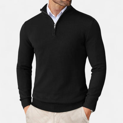 Maison Aurelle Men's Quarter Zip Sweater | Lightweight Knit, Slim-Fit Design
